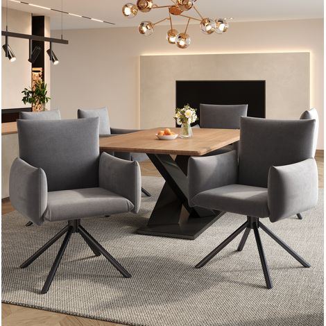 Juego de 6 sillas de comedor giratorias 360° de terciopelo gris con reposabrazos, HAVRYA (1/5)