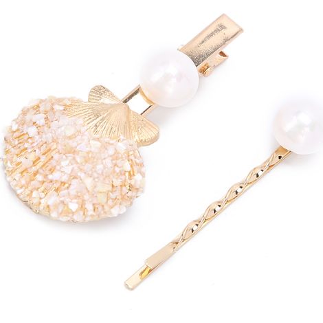 Haarspange mit Muschelmuster und Kunstperlen – Elegantes Haaraccessoire für Damen und Mädchen – Dekoratives Geschenk (Weiß) (1/5)