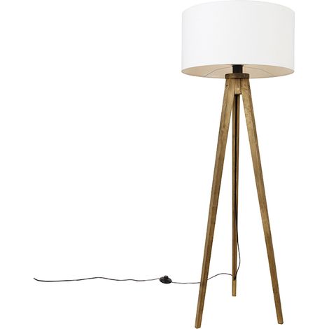 Rustic Tripod Vintage Wood with White Lampshade 50 cm - Tripod Classic