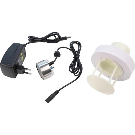 Kit de nebulización para estanques y fuentes: atomizador de 350 ml/h 24 V DC con nebulizador de acero inoxidable, protección contra salpicaduras, flotador y 3 discos de repuesto (1/5)