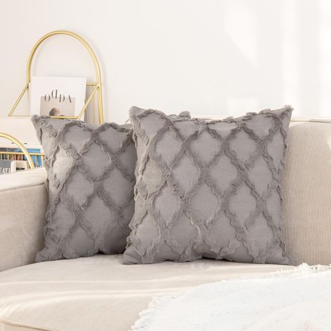 Lot de 2 housses de coussin décoratives boho - 50 x 50 cm - Gris - Pour canapé (1/5)