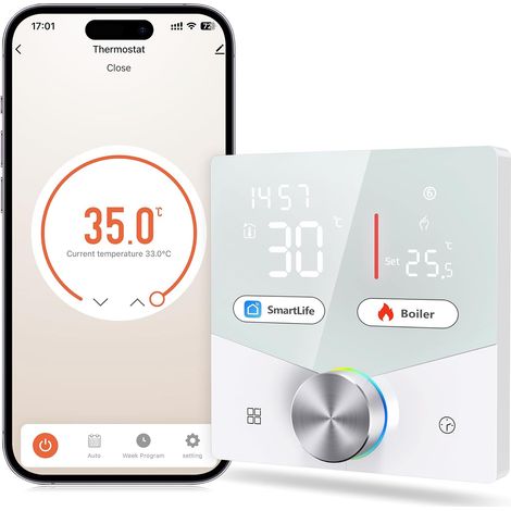 Thermostat Connecté WiFi pour Chaudière à Gaz, Thermostat d’Ambiance Programmable, Commande Vocale et à Distance, Économie d’énergie-5A (1/5)