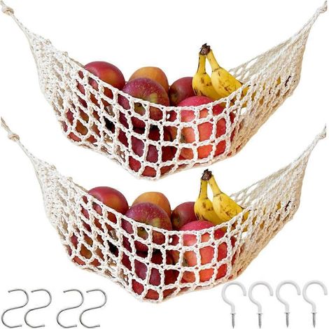 Lot de 2 suspendu fruit hammock avec hooks macrame sous meuble veggie banana panier hand woven boho fruit support (1/5)