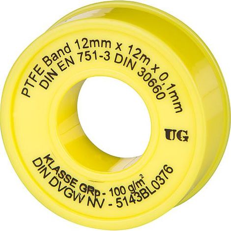 Ruban d'isolation PTFE FRp (filet a pas grossier) - 1 pce noyau jaune/ gaine jaune (1/2)