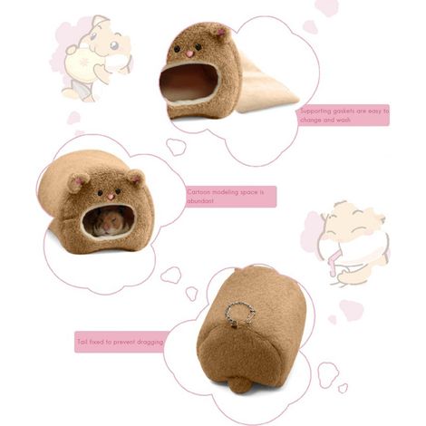 Gemütliches Hamsterhaus – Weiches Plüschnest mit integrierter Befestigung (11 x 11 cm, Braun) für Nagetiere und Kleintiere (1/4)
