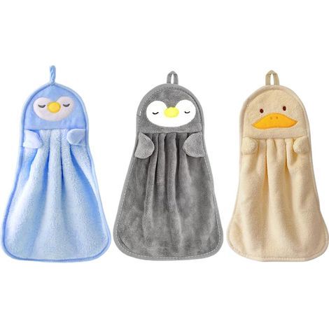 3 Pièces essuie-Mains à Suspendre, Boucles de Suspension en Microfibre Velours Corail, essuie-Mains absorbants Super Doux Mignons pour Cuisine, Salle de Bain, Enfants Adultes (1/5)