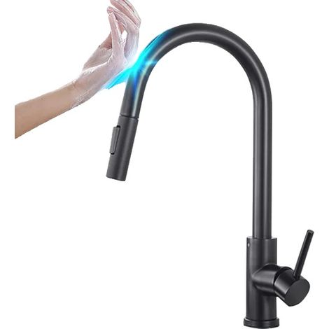 Grifo de cocina, sensor retráctil, rotación de 360 grados, sensor negro mate. (1/2)
