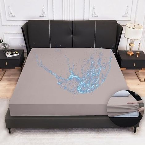 Matratzenschoner 140 x 200 cm Wasserdichtes Spannbettlaken mit Gummizug Grau (1/5)