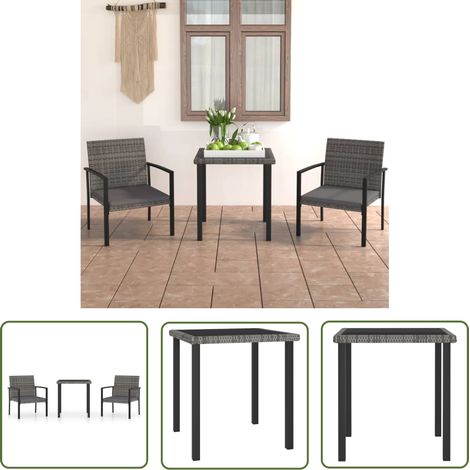 The Living Store 3-tlg. Garten-Essgruppe Poly Rattan Grau - Gartengruppe - Esstisch - Gartenstuhl - Polyrattan - Outdoormöbel (1/5)