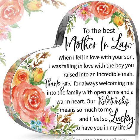 Bloc acrylique cœur – Cadeau pour maman de la fille ou du fils, plaque décorative souvenir, idée cadeau Noël, Fête des Mères, anniversaire et Thanksgiving - 15x15x1.5cm (1/5)