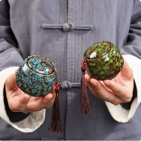 Théière chinoise vintage en porcelaine, boîte de rangement hermétique pour thé, sucre, farine et épices, 2 pièces (1/5)