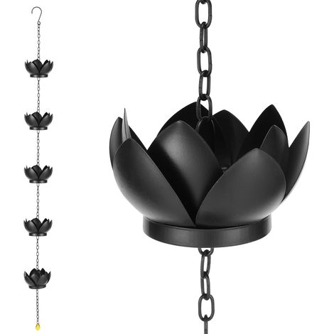 Catena per la raccolta dell'acqua piovana, catena per grondaia con ganci a S, lunghezza regolabile, catena per la raccolta dell'acqua piovana con ninfee artificiali, per uso esterno, decorazione per c