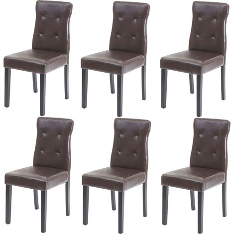 Juego de 6 sillas de comedor HHG-984, silla de comedor, polipiel marrón, patas oscuras