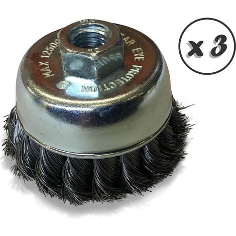 Brosse coupe rotative boisseau meuleuse d'angle Garnissage Acier torsadé - Quantité x 3 - Ø 65 coupe - Torsadé - Acier
