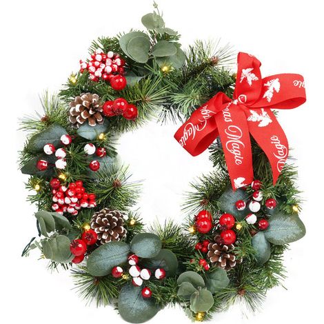 Coroncina di Natale con Bacche e Pigne 15 Luci LED Ø40 cm Verde (1/2)