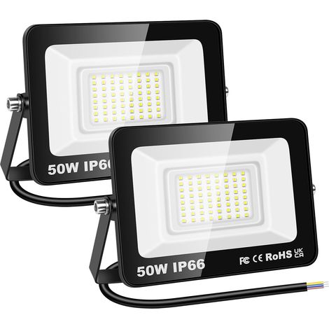 2x 50W Projecteur d'extérieur Led, 5000LM Luminaire Exterieur, IP66 étanche Éclairage de Sécurité Extérieur, Projecteur led lampe de Patio Garage Terrasse Jardin Chantier, 6000K Blanc Froid (1/5)