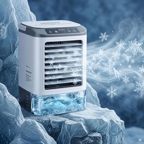 Condizionatore d'aria portatile 2026，vassoio per cubetti di ghiaccio，serbatoio da 900 ml，2 impostazioni di nebulizzazione e illuminazione a LED (1/5)