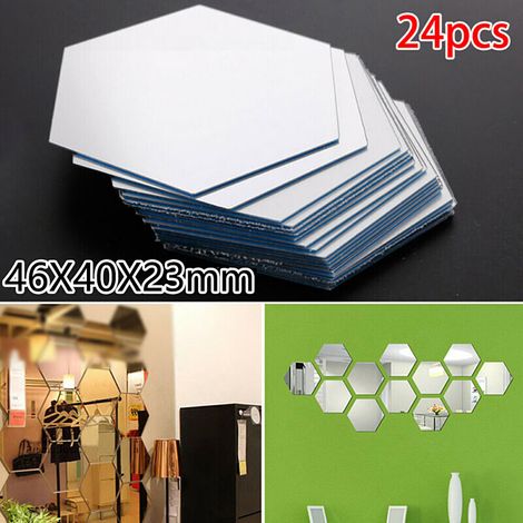 Lot de 24 autocollants hexagonaux pour miroirs, style mosaïque, à coller soi-même. Décoration pour miroirs de salle de bain. (1/5)