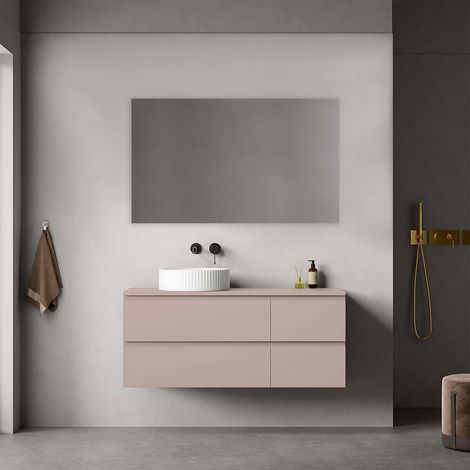 Mobile bagno sospeso reversibile 120 cm Rosa Retrò per Lavabo d'appoggio Specchio Quadro - Fiji Paint Top (1/4)