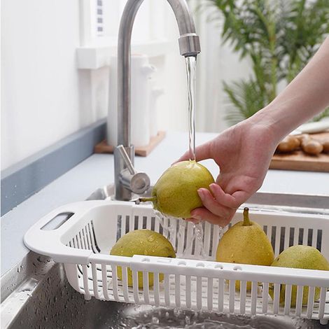 Ausziehbarer Abtropfkorb aus Kunststoff für die Küchenspüle, Filterkorb, Geschirrständer, Obst- und Gemüsekorb. (1/5)