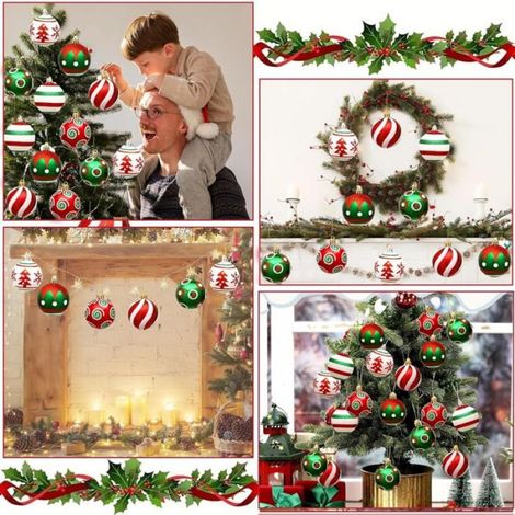 Boules d'Arbre de Noël Set 30 Pcs 6CM - Décoration de Sapin en Plastique - Ornements Rouge, Vert, Blanc (1/5)