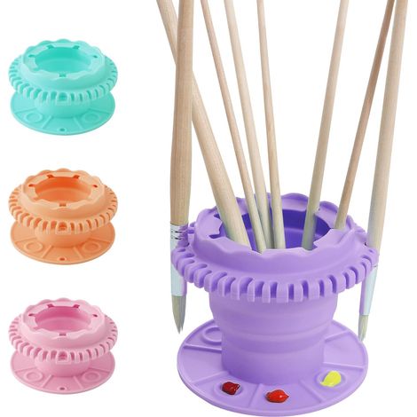 Limpiador de pinceles - Limpiador de pinceles de silicona plegable con recipiente para enjuague, paleta y almacenamiento para 40 pinceles, adecuado para uso en aulas, laboratorios y pintura al aire li