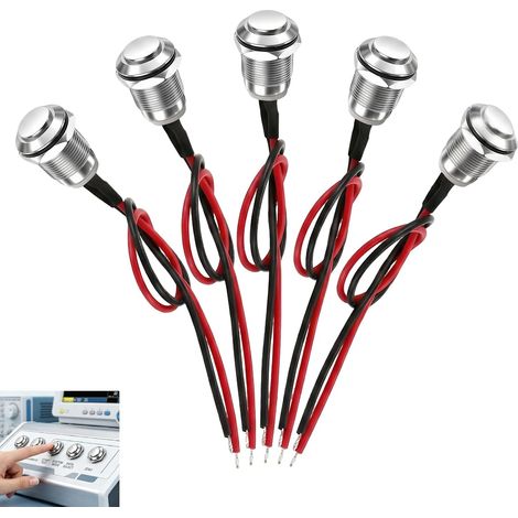 5 Pièces Bouton Poussoir Momentané, Interrupteur à Bouton Poussoir 12 mm Mini, Boutons Étanches IP65 Pré-Câblés à Tête Haute, 5 A 220 V, pour Électronique, Automobile, PC, Instruments et Projets DIY (1/5)