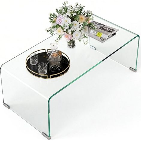 Mesa baja estable de vidrio, diseño monobloque sencillo y moderno. Dimensiones 80 x 45 x 35 cm, acabado transparente para tu salón (1/5)