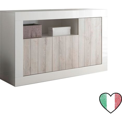 Credenza Buffet soggiorno Laccato Bianco, 3 ante Pino L. 138 cm - Urbino (1/2)