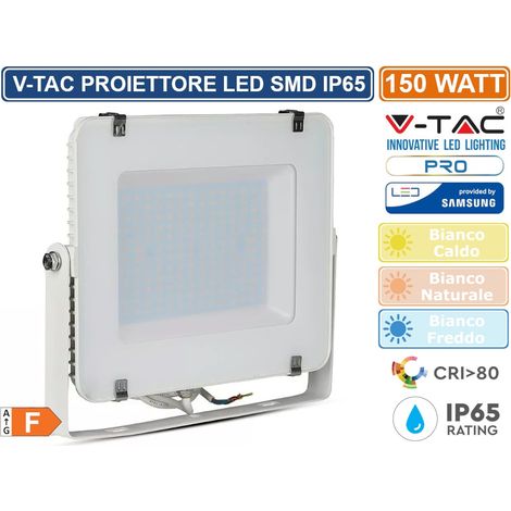 Faro Led Flood Light 150W IP65 Bianco Freddo 6400K Super Slim 52mm Carcassa Bianca Samsung Garanzia 5 Anni SKU-480 (1/5)