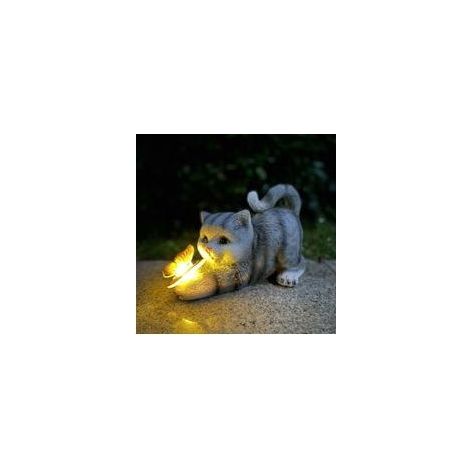 Figurine de chat décorative pour jardin, Layout Chat mignon Papillon Ornements en résine Lampes solaires (1/5)