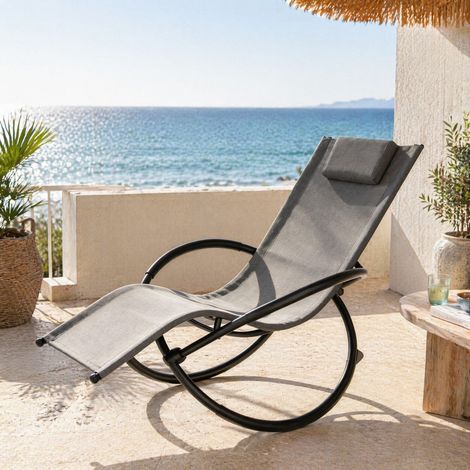 Lettino prendisole a dondolo in metallo grigio OKMYHOME (1/4)