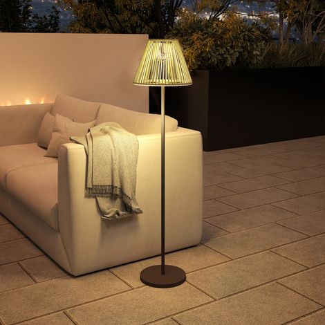 Solar-Stehlampe, Rattan-Solarlampe mit Lichtsensor, 25 LEDs, automatische Solarlampe im Boho-Stil, IP44 wasserdicht, Outdoor für Garten & Balkon, Ø33xH135 cm