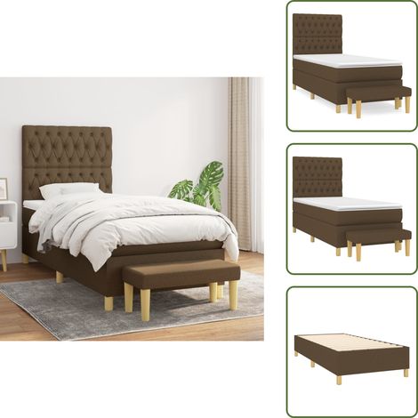 The Living Store Cama box spring con colchón tela marrón oscuro 90x190 cm - Colchón de muelles