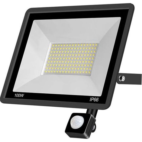Lámpara de exterior de 100 W con sensor de movimiento, foco LED, foco superbrillante, garaje, pasillos, Con enchufe (blanco frío) NAIZY (1/5)