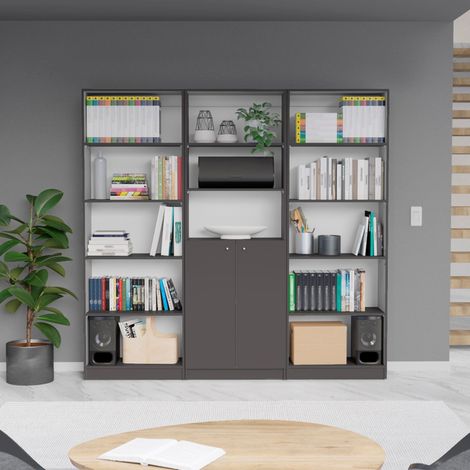 Ensemble d'étagères de bureau à domicile en mélamine 3 pièces avec étagères et 2 portes (1/5)