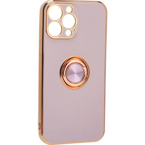 Coque pour iPhone 13 Pro Max avec anneau de support plaqué or rose pailleté, ultra-fine, souple et flexible, en TPU violet clair. (1/5)