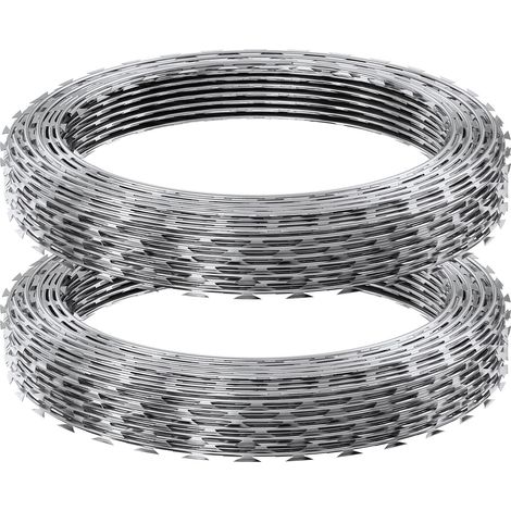 Fil de fer barbelé tranchant, 30 m, lot de 2 rouleaux, clôture barbelée galvanisée, ruban rasoir pour jardin, sécurité périmétrique (1/5)