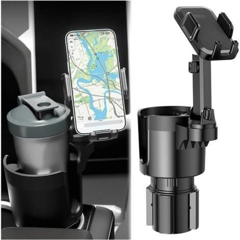 Porte-gobelet et support de téléphone extensible 2 en 1 rotatif à 360° pour voiture