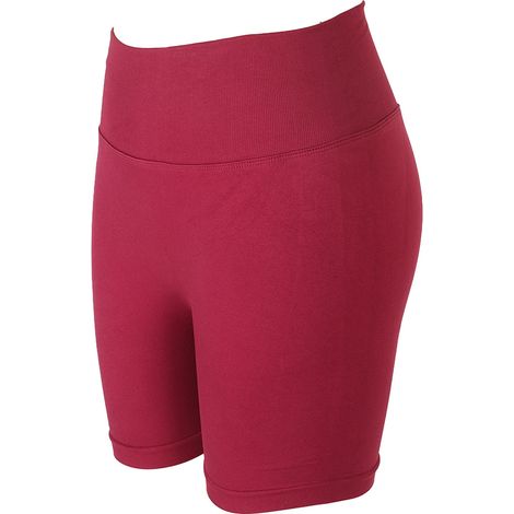 Shorty yoga femme taille haute rouge vin, élastique respirant séchage rapide, short gainant fessier musculation ajusté (1/5)