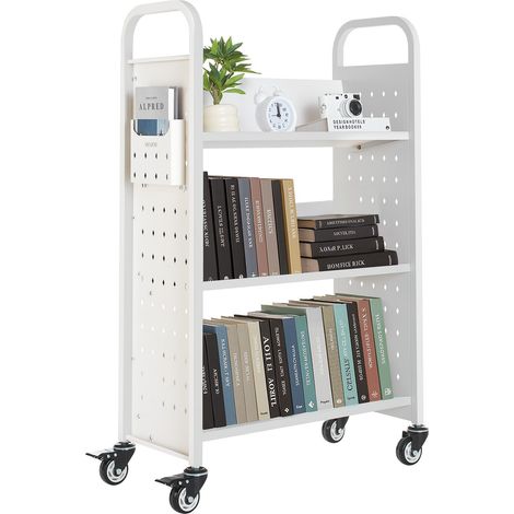 150 kg Chariot à livres de bibliothèque 77 x 38 x 122 cm, rangement mobile simple face pour école et bureau (1/5)