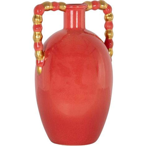 Vase orange design sculptural en grès finition brillante - orange brillant avec détails dorés (1/5)