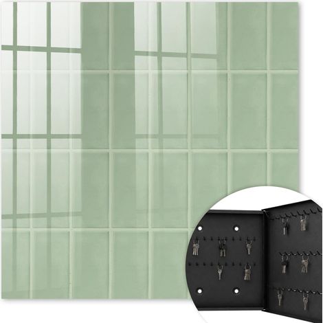 Armoire à clés - (30 cm x 30 cm) - Boîte à clés murale - Coffret de rangement pour clés - Couleur noire - Ouverture vers la droite - Pour maison et bureau - Carreaux verts