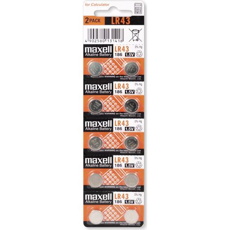 Blister mit 10 Maxell LR43 Alkali-Knopfbatterien (1/2)