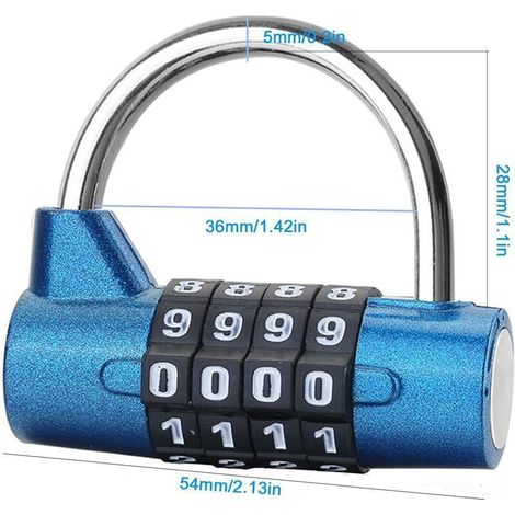Cadenas à combinaison à 4 chiffres. serrure de casier de gym. serrure robuste réarmable. 54 mm/2.13quot. cadenas réarmable résistant à la rouille. (bleu) (1/5)