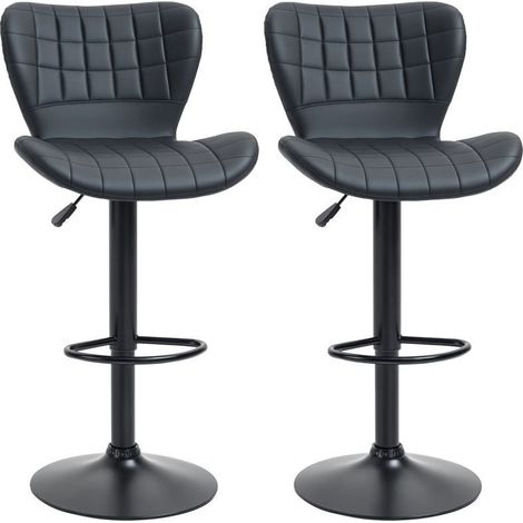 Lot de 2 tabourets de bar design rétro noirs, hauteur réglable. Parfaits pour cuisine et coin bar. Dimensions : 47 × 51,5 × 89-109 cm (1/5)