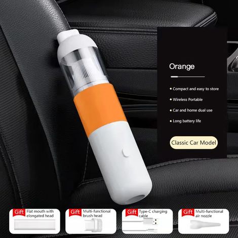 (Orange) Aspirateur de voiture, aspiration ultra-puissante, sans fil et portatif. (1/5)