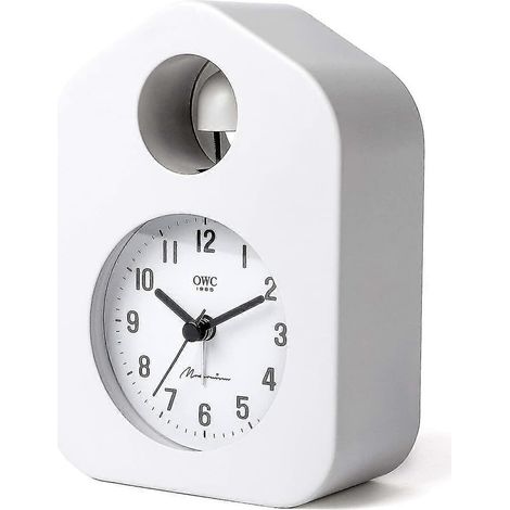 Réveil silencieux en forme de maison, blanc, avec clochette puissante (sans tic-tac), idéal pour les gros dormeurs, à placer dans la chambre, sur la table de chevet ou au bureau (A906-2644). (1/4)