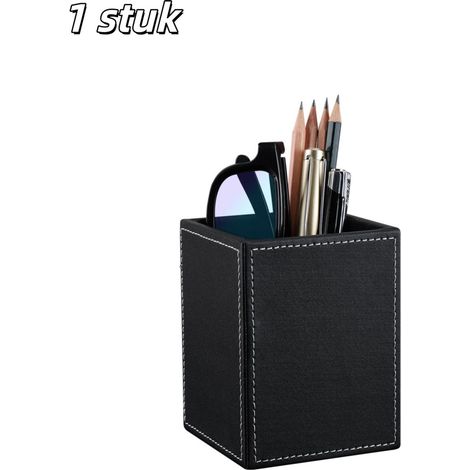 Porte crayons noir avec finition similicuir organisateur de bureau et de cosmétiques pour salle de bain cuisine et espace de travail (1/5)