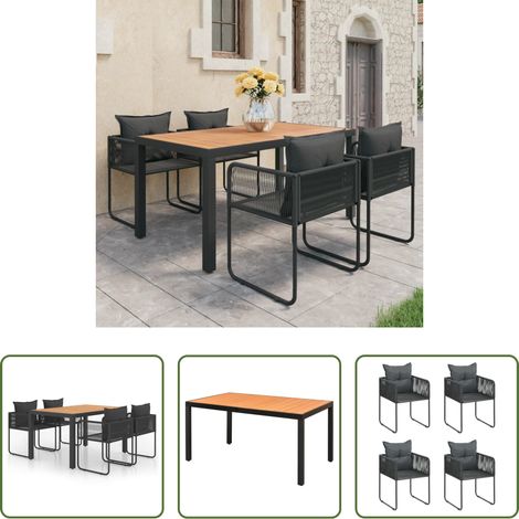 Gartenessgruppe - 5-tlg. Garten-Essgruppe PVC Rattan Schwarz und Braun (1/5)